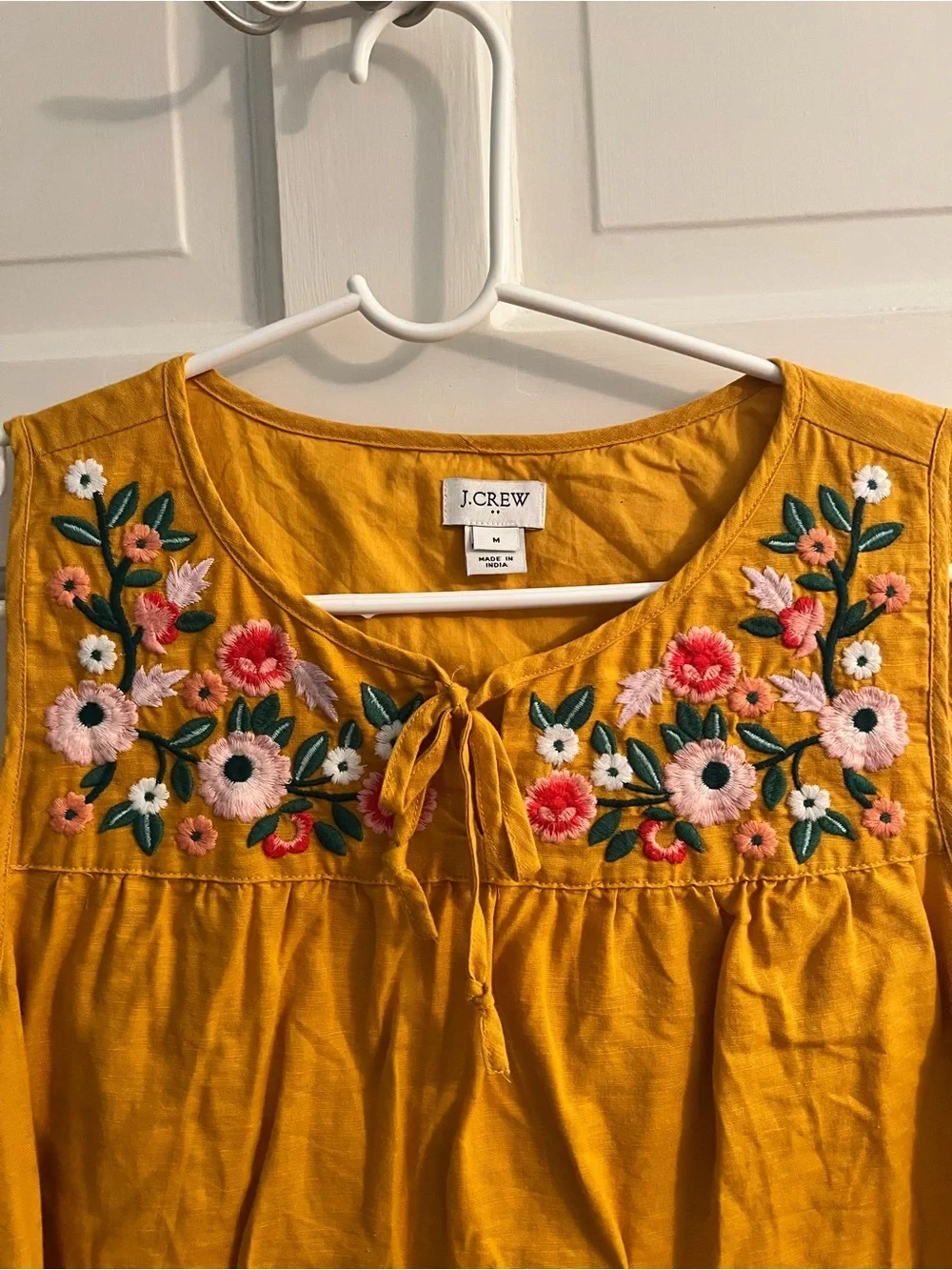 J. Crew Mustard Yellow Embroidered Tie-Front Tank